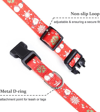 Christmas Dog Collar with Buckle Adjustable Safety Nylon Collars for Small Medium Large Dogs, Cute Stylish Girl Boy Christmas Dog Collar (Christma Red,M)