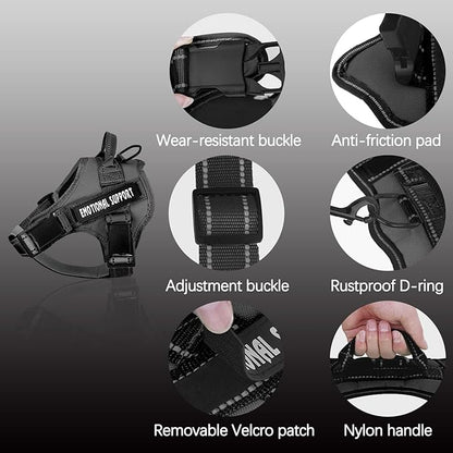 voopet Service Dog Harness, Emotional Support Pet Vest Harness, Reflective Breathable and Adjustable No-Pull ESA Dog Harness for Small Medium Large Dogs (with 4 PCS Removeable Tags)