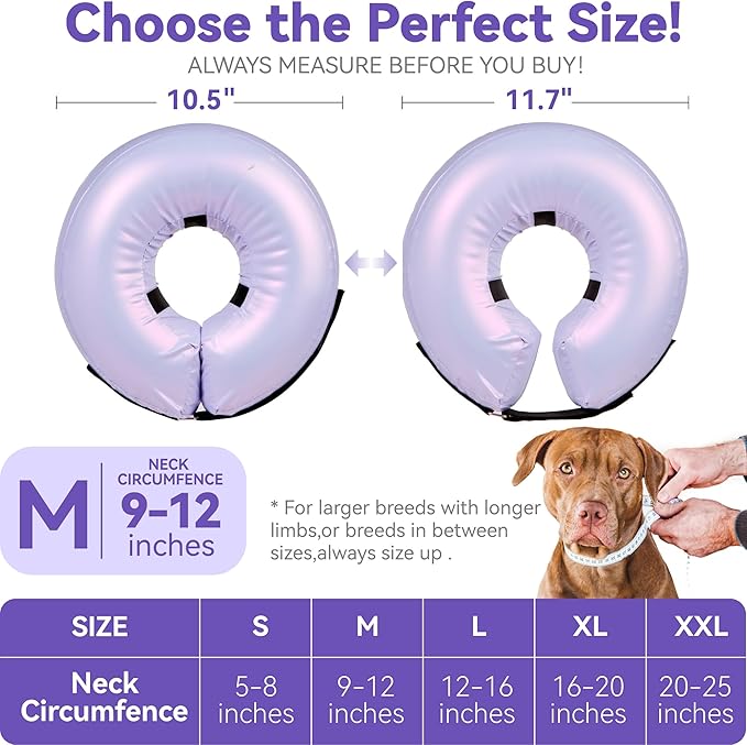 Inflatable Dog Cone Collar - Donut Collar Recovery ECollar Alternative After Surgery - Soft Dog Cone for Small Medium Large Dogs
