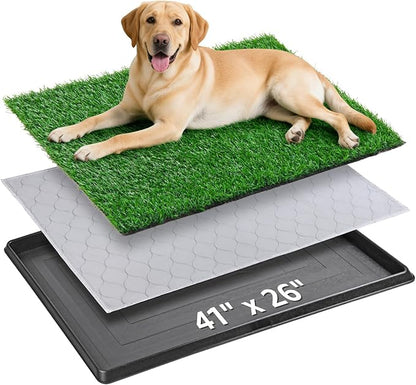 Dog Grass Pad with Tray Large 41''x26'', Portable Dog Litter Box with Artificial Grass Turf Mat & Washable Pee Pad for Puppy Training, Pet Loo Perfect for Indoor/Outdoor Patio Balcony Use