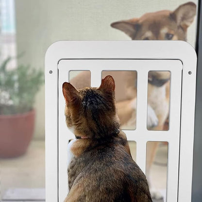 PETLESO Dog Door for Sliding Door, Lockable Dog Screen Door with Magnetic Closure Easy Install Pet Door for Dogs Cats, Inner Flap 11.2"x14.4" White