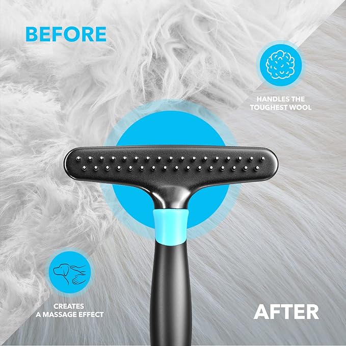 DOGI Deshedding Brush - Undercoat Rake for Dogs, Cats, Matted, Short, Long Hair Coats - Double Row Stainless Steel Pins - Reduce Shedding by 90% (Blue)