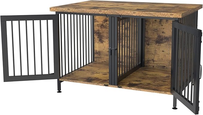 GDLF Double Dog Crate with Divider for 2 Small or 1 Dog, Furniture Style Kennel Indoor Cage with Removable Panel (Int.dims:36.2”Wx24.5”Dx21”H)
