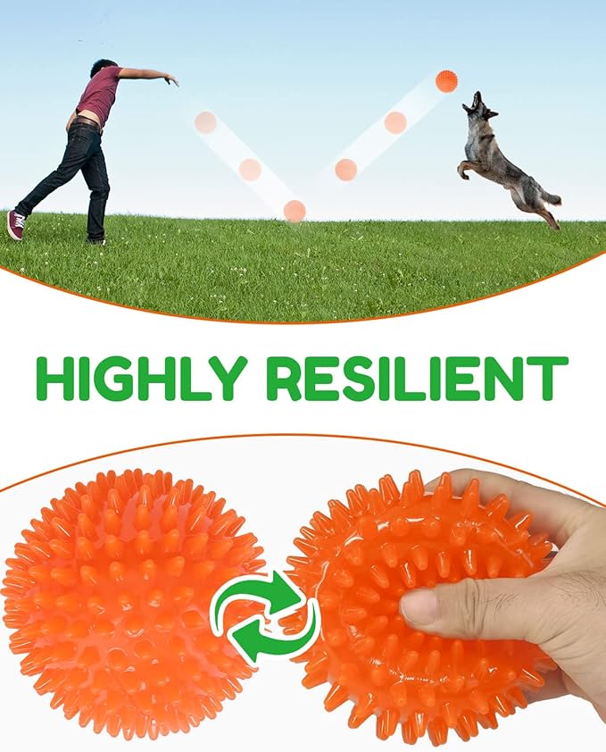 Pweituoet 4.5” Heavy Duty Squeaky Dog Balls for Medium Large Dogs, Dog Toys for Aggressive Chewers, Spike Ball Toys for Clean Teeth and Training(2 Pack)