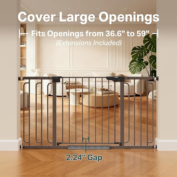 Cumbor Extra Wide Baby & Pet Gate Set, 29.7-48" & 36.6-59" Gates with Dual-Lock, Auto-Close, One-Hand Operation for Stairs, Hallways & Doorways