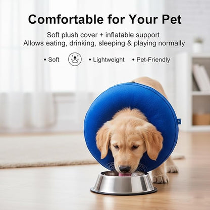 Inflatable Dog Cone Collar Alternative, Soft Dog Cone for Medium Large Dogs and Cats,Pet Neck Recovery ECollar Donut Collar After Surgery (Blue, M2)