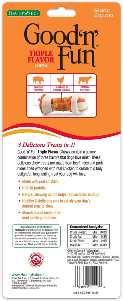 Good'n'Fun Good ’N’ Fun Triple Flavor Chews, Rawhide Treats For Dogs, 6-Inch Bone