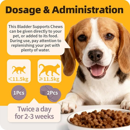 Bladder Supports Chews for Urinary Tract Health, Infection Treatments, Bladder Health, Dog UTI, Bladder Stones, Incontinence Support, Urinary Pain Relief for Cat & Dog 10 Chews (1 Bottle)