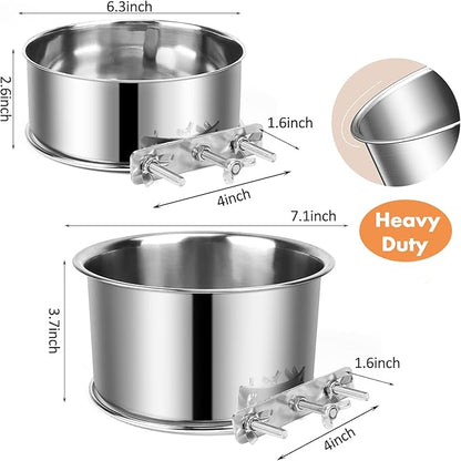 Dog Crate Water Bowl No Spill 40oz & 60oz, 2 Pack Stainless Steel Large Dog Water Bowls for Cage, Crate, Kennel - Hanging Detachable Pet Water/Food Bowl for Indoor & Outdoor