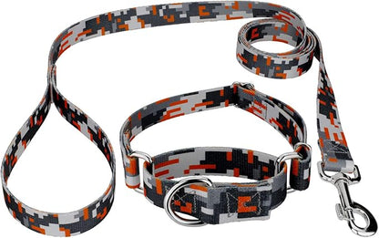 Country Brook Petz - Orange Digital Camo Martingale Dog Collar and Leash Limited Edition - Camouflage Collection Featuring Rugged Designs (1/2 Inch, Extra Small)