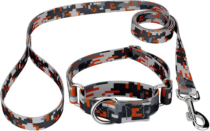Country Brook Petz - Orange Digital Camo Martingale Dog Collar and Leash Limited Edition - Camouflage Collection Featuring Rugged Designs (1/2 Inch, 2XS)