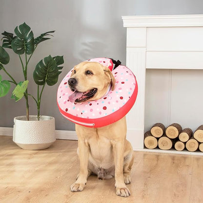 Dog Cone Collar Inflatable Donut for Large Medium Small Dogs, Soft Waterproof Dog Cone Alternative After Surgery Prevents Licking Wounds Easy Clean (Pink, XL (Neck 18"-23"))