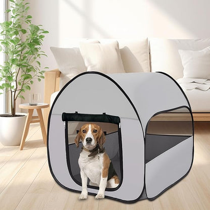 LUCKITTY Pop-Up Dog Kennel Enclosure Large - Portable Outdoor Pet Crate with Carry Bag, Waterproof Travel Carrier for Car, Camping Home, Grey