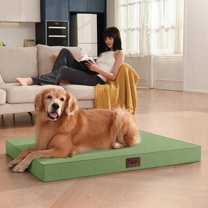 Outdoor Dog Bed for Small Dogs, Waterproof Dog Crate Bed for Medium Dogs Cats, Orthopedic Egg Crate Foam Pet Bed with Washable Removable Oxford Cover, Light Green