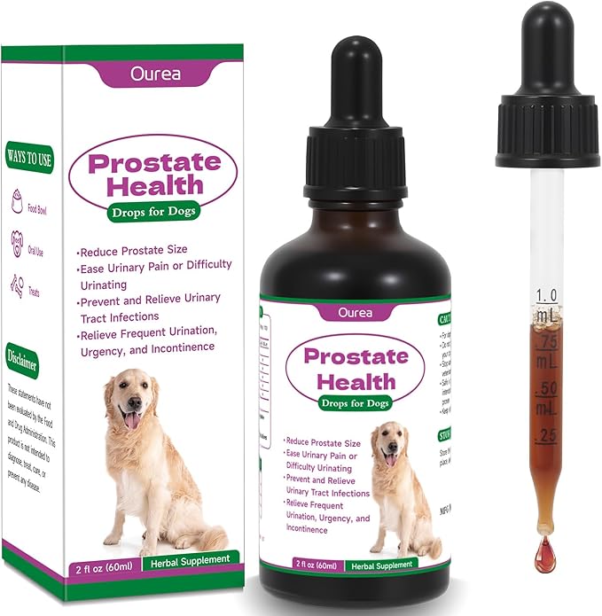 Prostate Health Drops for Dogs, Relieves Enlarged Prostate, Supports Urinary Tract Health Bladder Normal Frequency, Enhances Overall Immune, Herbal Liquid Supplement for Senior and Intact Male Dogs