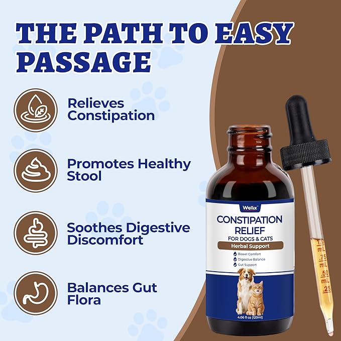Wellix 4oz Cat & Dog Constipation Relief - Liquid Stool Softener with Dandelion Root, Prebiotics and Probiotics for Cats & Dogs - Natural Laxative for Gas and Tummy Relief - Chicken Flavor