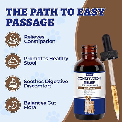 Wellix 4oz Cat & Dog Constipation Relief - Liquid Stool Softener with Dandelion Root, Prebiotics and Probiotics for Cats & Dogs - Natural Laxative for Gas and Tummy Relief - Chicken Flavor