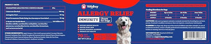 Dog Allergy Relief Chews – 70 Soft Chews, Salmon & Blueberry Flavor - Immune Support & Itch Relief with Colostrum, Astragalus Root, 6-Strain Gut Health Blend