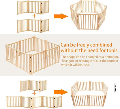 YOCAN Paint-Free Wooden Freestanding Dog Gates for The House,Doorways, Stairs,Wood Dog Fences Indoor Pet Gate,Step Over Fence-3 Panels L:69" H:16.9"