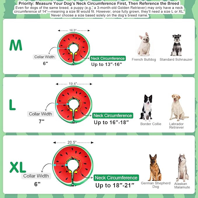 BEAUTYZOO Inflatable Dog Cone Collar to Stop Licking for Large Medium Small Dogs,Soft Dog Cone Alternative After Surgery,Comfortable Pet Recovery Collar&Cone Elizabethan Dog Neck Donut,Watermelon L