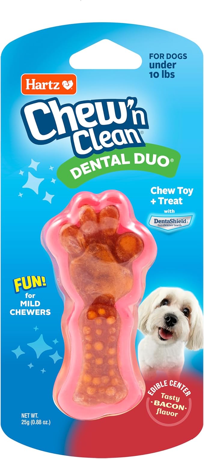 Hartz Chew 'n Clean Dental Duo Bacon Flavored Dental Dog Chew Toy and Treat - Extra Small