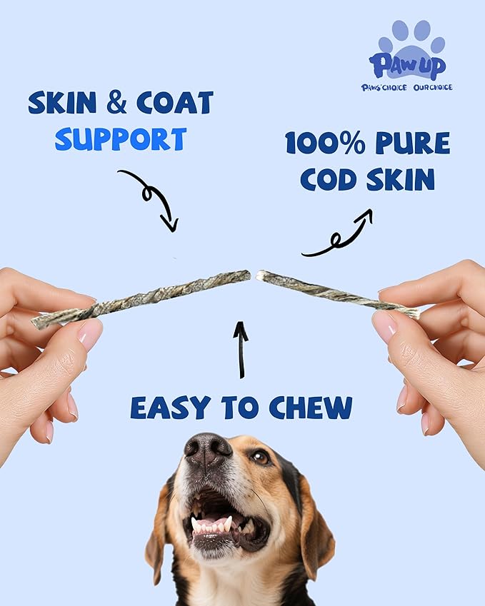 PAWUP Cod Skin Strips Dog Treats, Natural Fish Skin Chews, Omega-3 Rich for Skin & Coat Health, Single Ingredient Dog Snacks for Small & Medium Dogs, 16 oz