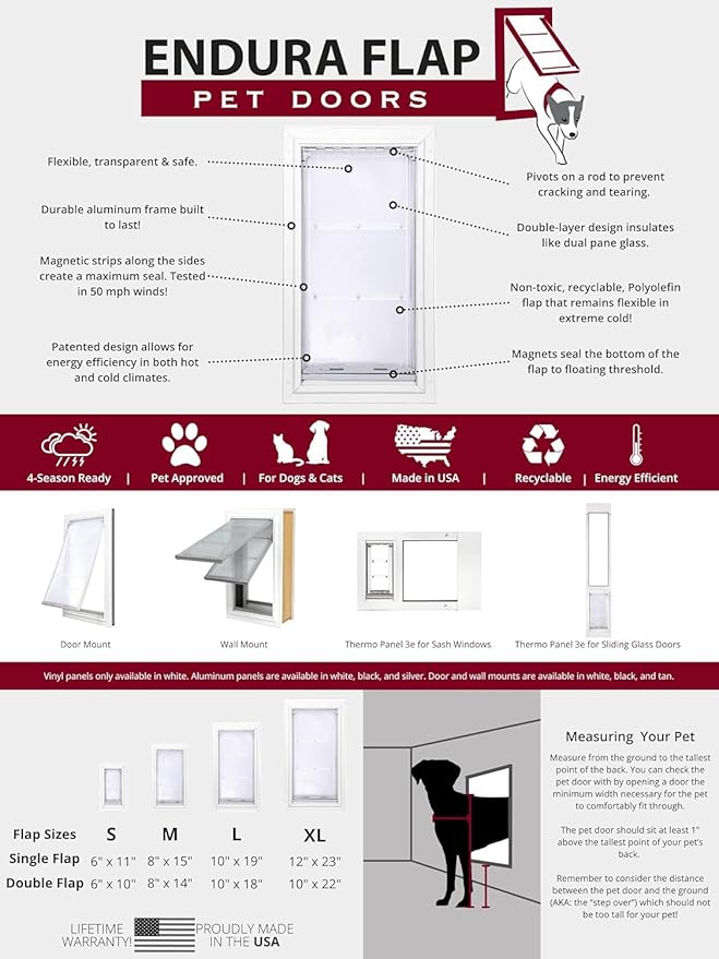 Endura Flap Double Flap Pet Door for Door Installations | Stylish for Interior & Exterior Doors | Durable Aluminum Frame & Weatherproof Dual-Layer Flap | White, Small, Double Flap