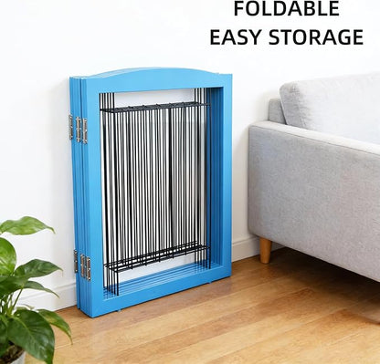 ZJSF Freestanding Dog Fence Indoor, Foldable Dog Gate for Doorways, Stairs or Hallways, Sturdy Wood Extra Wide Pet Gate with Support Feet for The House, Blue, 24 "Height-6 Panels