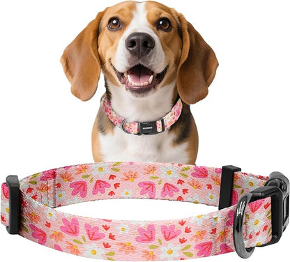Kazazoo Dog Collar Cute and Soft Nylon Puppy Collar Girl, Adjustable Dog Collars for Small Medium Dogs, Pink Flowers-M