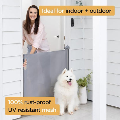 Hakuna Pets Indoor/Outdoor Paw Proof Retractable Dog Gate, 36.6" Tall Extends to 71" Wide, Gray