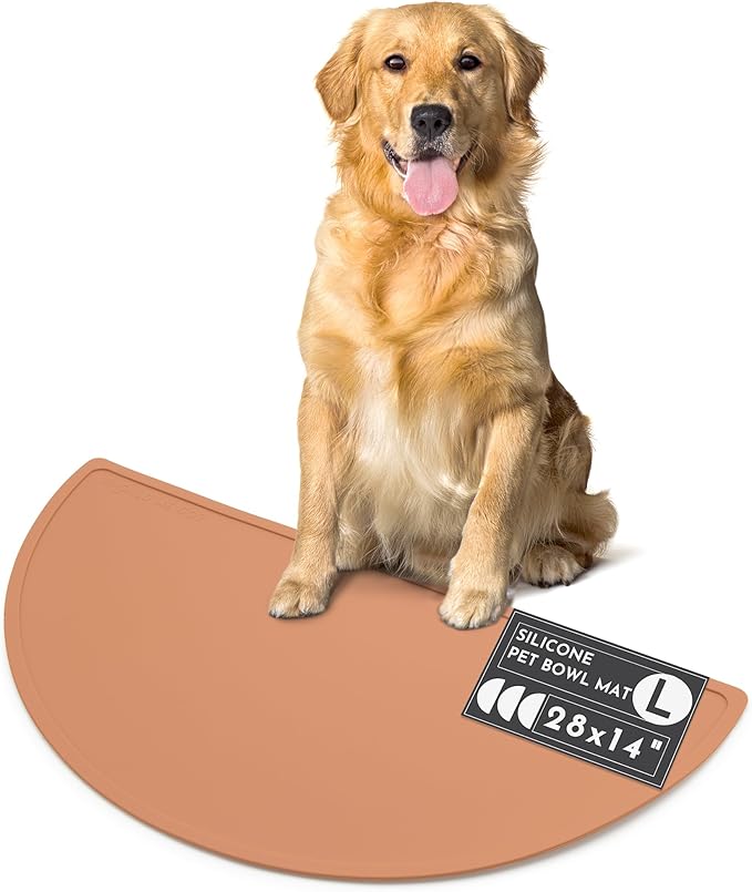 Should We Go - Waterproof Silicone Pet Food Mat - Non-Slip Spill-Proof Feeding Mat for Floors, Raised Edge Design Easy-to-Clean Rubber Pad for Dog & Cat Bowls, 28" Across x 14" Deep, Large-Terracotta