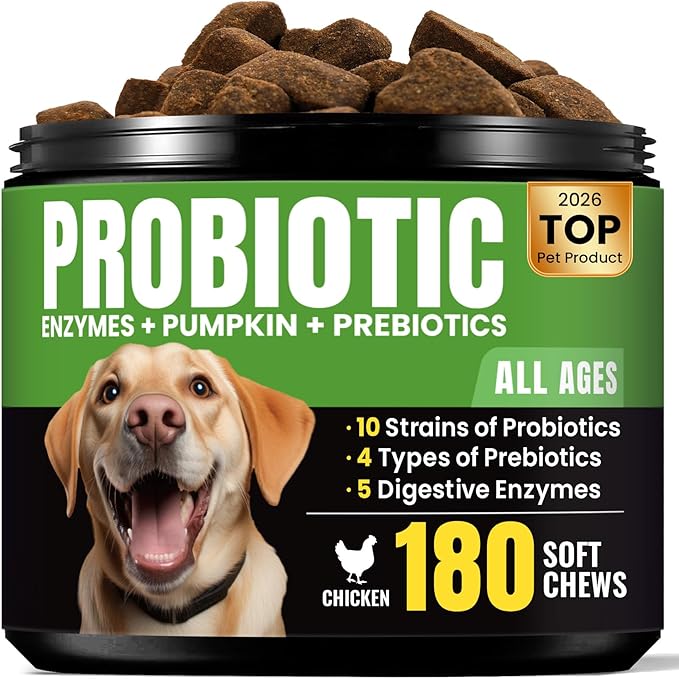Probiotics for Dogs – Helps Digestion, Loose Stools, Gas & Sensitive Stomachs, Probiotics for Itchy Skin & Dog Yeast Infection, Immune & Fresher Breath with 4 Prebiotics & 5 Digestive Enzymes – 180 ct