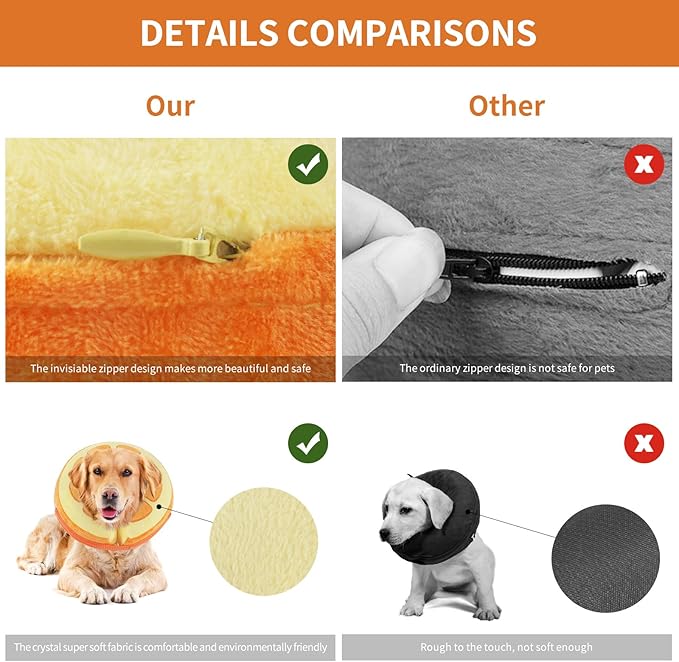 IEUUMLER Inflatable Recovery Dog Collar, Protective Donut Cone, Adjustable Soft Collar for Dog and Cat After Surgery Prevent from Biting & Scratching EU002 - Orange L+