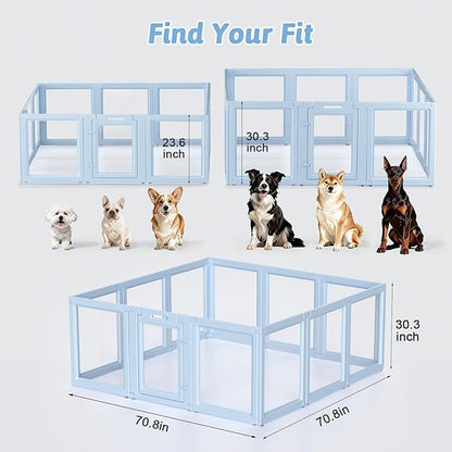 DIY Clear Acrylic Dog Playpen House,Quick Easy Assembly and Disassembly,Strong Floor Suction,Indoor and Outdoor Use,Easy Cleansing Puppy Fence (Sky Blue, 30.3" H, 12PCS)