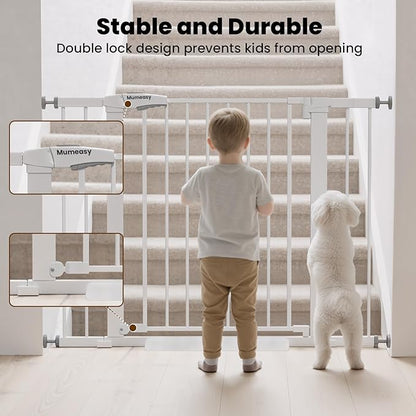 Baby Gate for Stairs, 26-40" Auto Close Dog Gate for Doorways, Pressure Mounted Child Gate with Walk Thru Door, Easy Install Safety Gate for Children and Pets, White