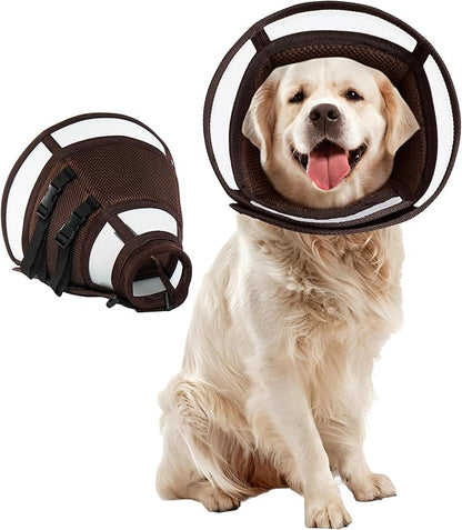 Allroaring Dog Cone, Comfy Extra Large Cone for Dogs After Surgery, Adjustable Soft Dog Cones to Prevent Licking Wounds, Pet Elizabethan Collar for Large Dogs, Brown XL