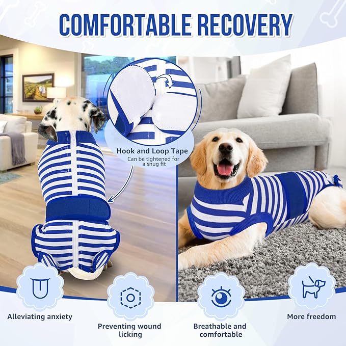 Lukovee Recovery Suit for Dogs, Zipper On Recovery Suit for Female Male Dog, Onesie Abdominal Wounds Cone E-Collar Alternative Prevent Licking Spay Recovery Suit (L, 1BL)
