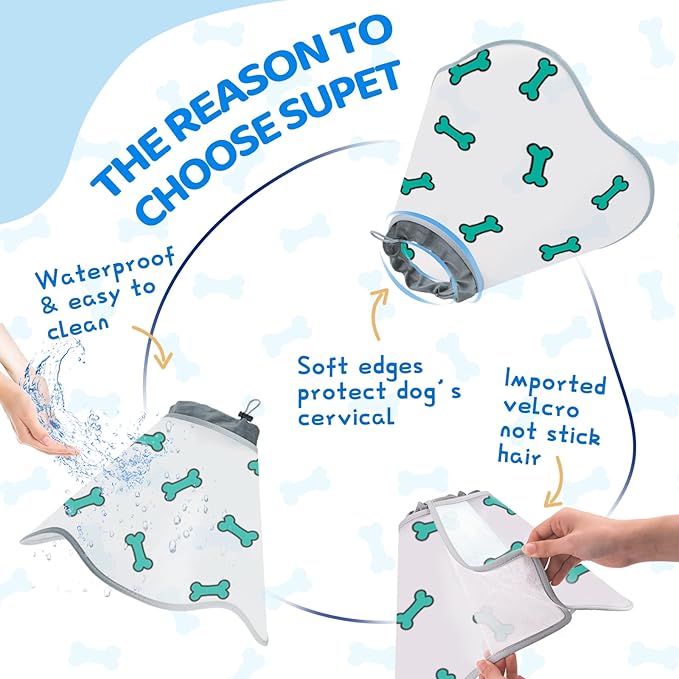 Dog Cone After Surgery - Soft, Comfortable, Adjustable Recovery Collar for Large, Medium, Small Dogs - Stop Licking with Soft Protect Edge (Bone, L)