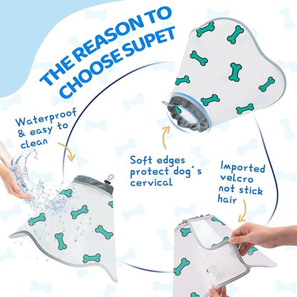 Dog Cone After Surgery - Soft, Comfortable, Adjustable Recovery Collar for Large, Medium, Small Dogs - Stop Licking with Soft Protect Edge (Bone, L)