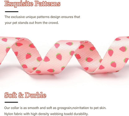 Pink Strawberry Pattern Dog Collar with Buckle Adjustable Safety Nylon Collars for Small Medium Large Dogs, Cute Stylish Girl Boy Christmas Dog Collar(Pink Strawberry,L)
