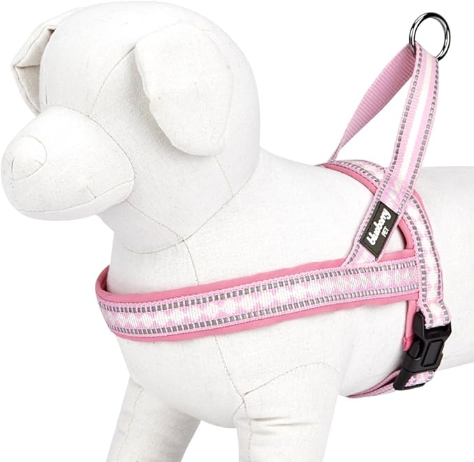 Blueberry Pet 4 Colors Soft & Comfy 3M Reflective Jacquard Padded Dog Harness, Chest Girth 30" - 38.5", Pink, Large, Adjustable Harnesses for Dogs