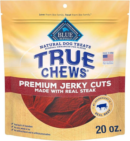 Blue Buffalo True Chews Premium Jerky Cuts Dog Treats, Made in the USA with Natural Ingredients, Beef, 20-oz Bag