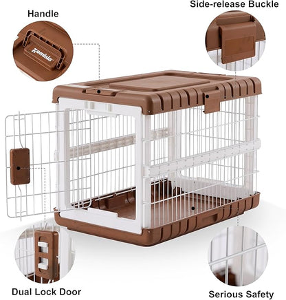 ZOMISIA Collapsible Dog Crate for Large Dogs - 36" L Heavy Duty Dog Kennel No Tools Required with 4 Sides Steel Foldable Cage for Dogs Indoor, Portable Carrier with 2 Smooth Wheels, Woodgrain