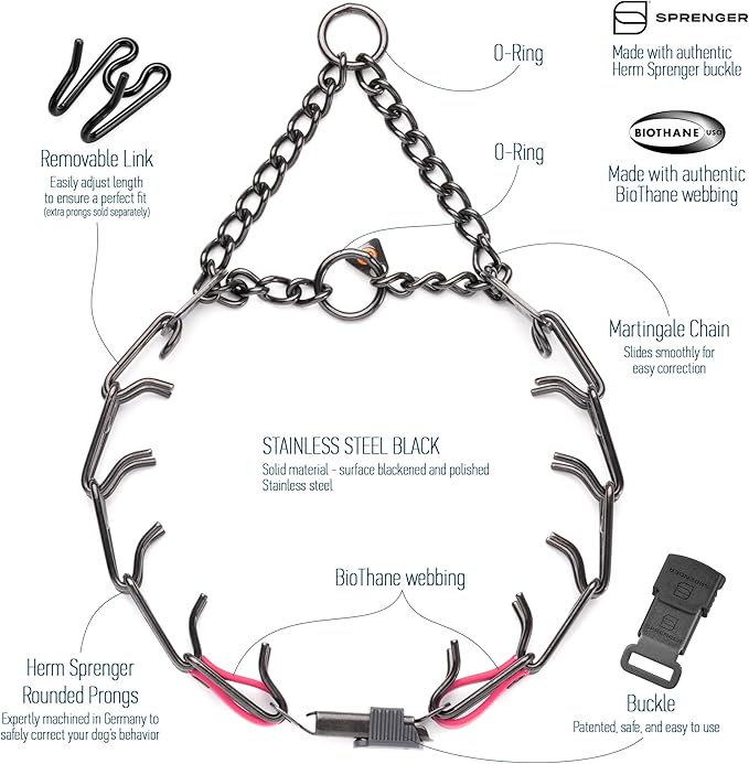Herm Sprenger Black Stainless Steel Dog Collar with Quick Release ClicLock Buckle O-Ring Biothane Insert Training Collar Made in Germany (Passionfruit Pink, 23in x 3.2mm(Neck Size up to19-20in))