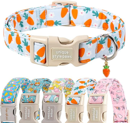 Unique style paws Dog Collar Plastic Buckle with Pendant Puppy Collar for Easter Flower Carrot for Small Medium Large Boys Girls Dogs