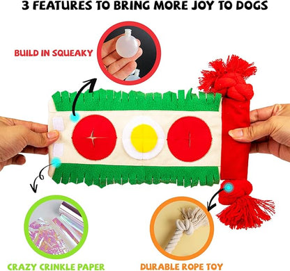 lilfrd Dog Puzzle Snuffle Mat Toys, Squeaky Enrichment Rope Crinkle Treat Dispensing Tug Toy for Small Medium Large Dog, Boredom and Mental Stimulation Toy, Burrito