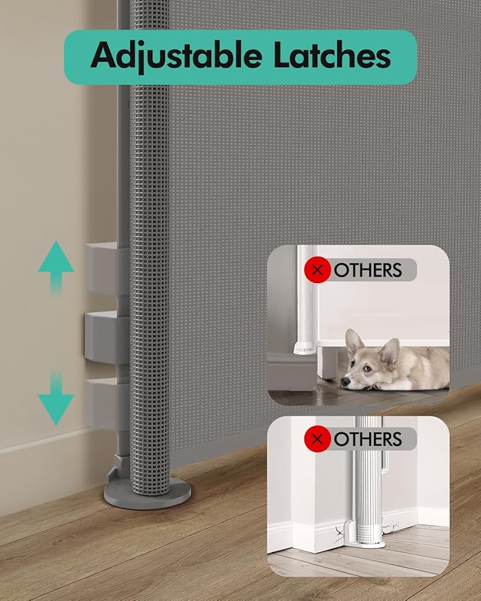 Retractable Baby Gates, Mesh Dog Gate for Doorways, 33.6" Tall, Expands to 71" Wide,Pet Safety Essential Fit for Baseboards, Wide Toddlers Gates for Hallways, Indoor & Outdoor,Grey