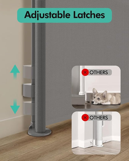 2PCS Retractable Baby Gates, Mesh Dog Gate for Doorways, 33.6" Tall, Expands to 55" Wide,Pet Safety Essential Fit for Baseboards, Wide Toddlers Gates for Hallways, Indoor & Outdoor,Grey