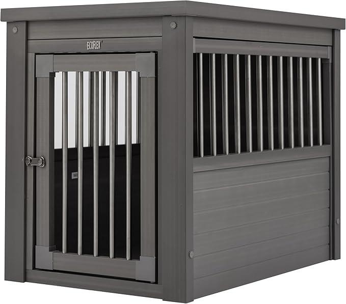 New Age Pet ECOFLEX InnPlace Dog Crate & End Table, Indoor Furniture Style Pet Kennel for Small, Medium, Large & XL Dogs, Durable Composite, Grey, Medium
