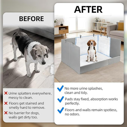 Dog Pee Pad Holder with High Walls, 32.3"x22"x15.7" No-Splash Indoor Dog Potty Box with 6 Clamps, No Assembly Foldable Potty Training Toilet for Large Small Medium Dogs Puppy Potty(Gray2)